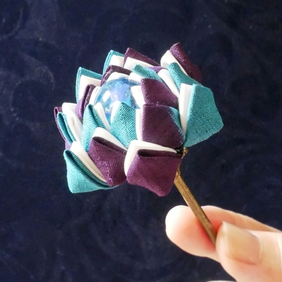 レジンヘアゴム 3連 オレンジ パールドット お花エレガント フラワー