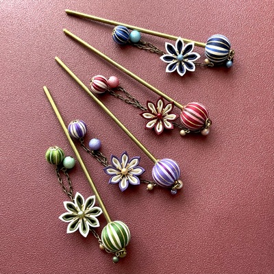 Handmadeバレッタ ︎カメオのオータムカラーバレッタ アンティーク お