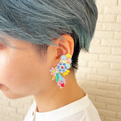 K18アメシスト•ダイヤ入ピアス(葡萄の葉モチーフ)