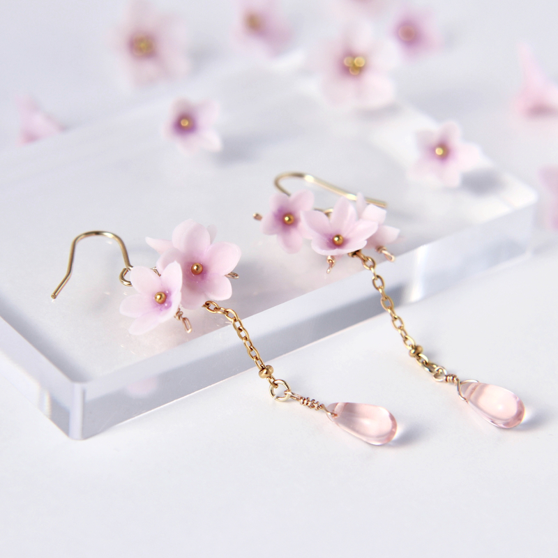 レジンヘアゴム 桜ミルク春花畑ちょうちょオーロラナチュラル